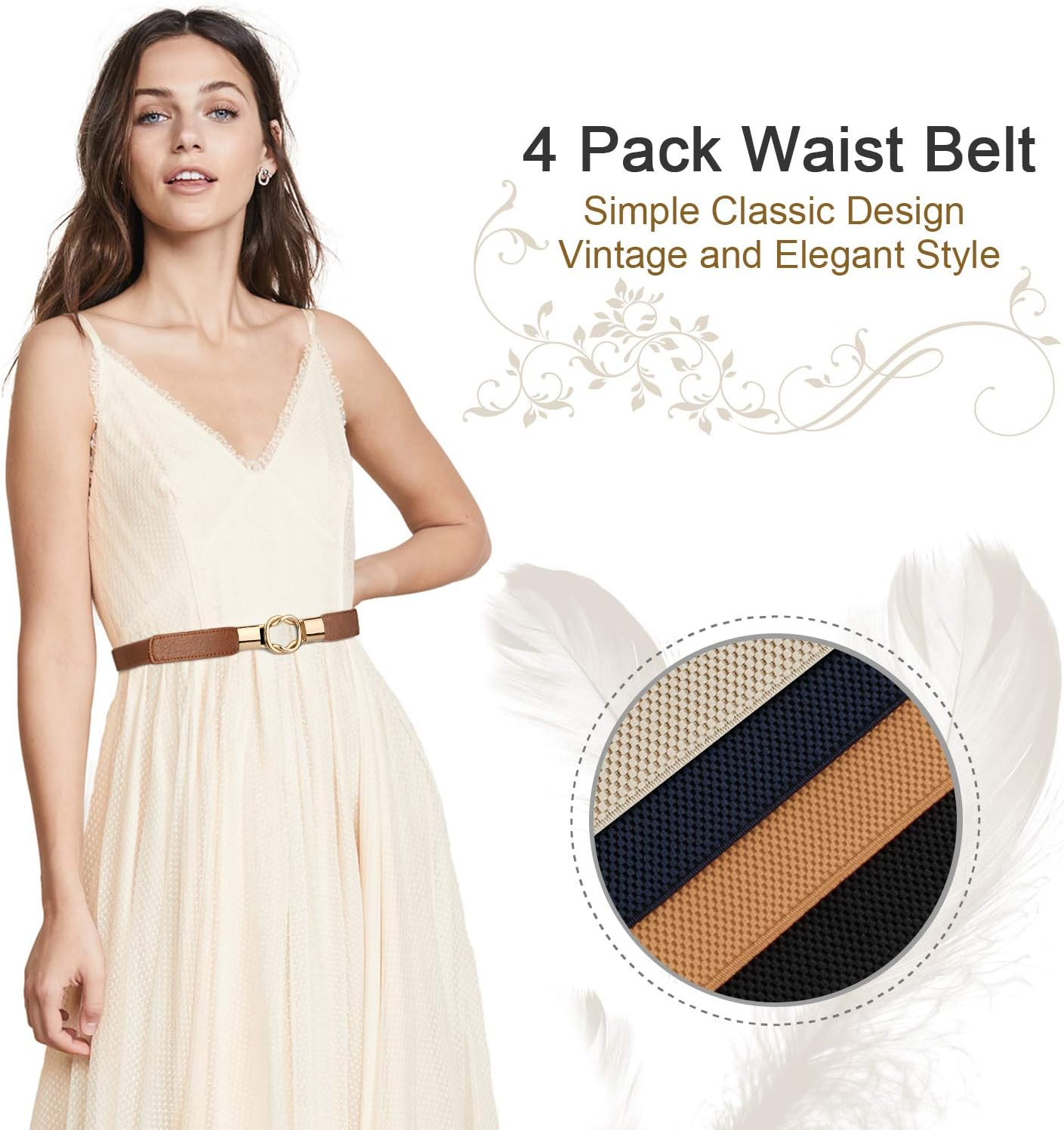 Women Skinny Belt for Dresses Retro Stretch Ladies Waist Belt plus Size Set of 4 image number 5