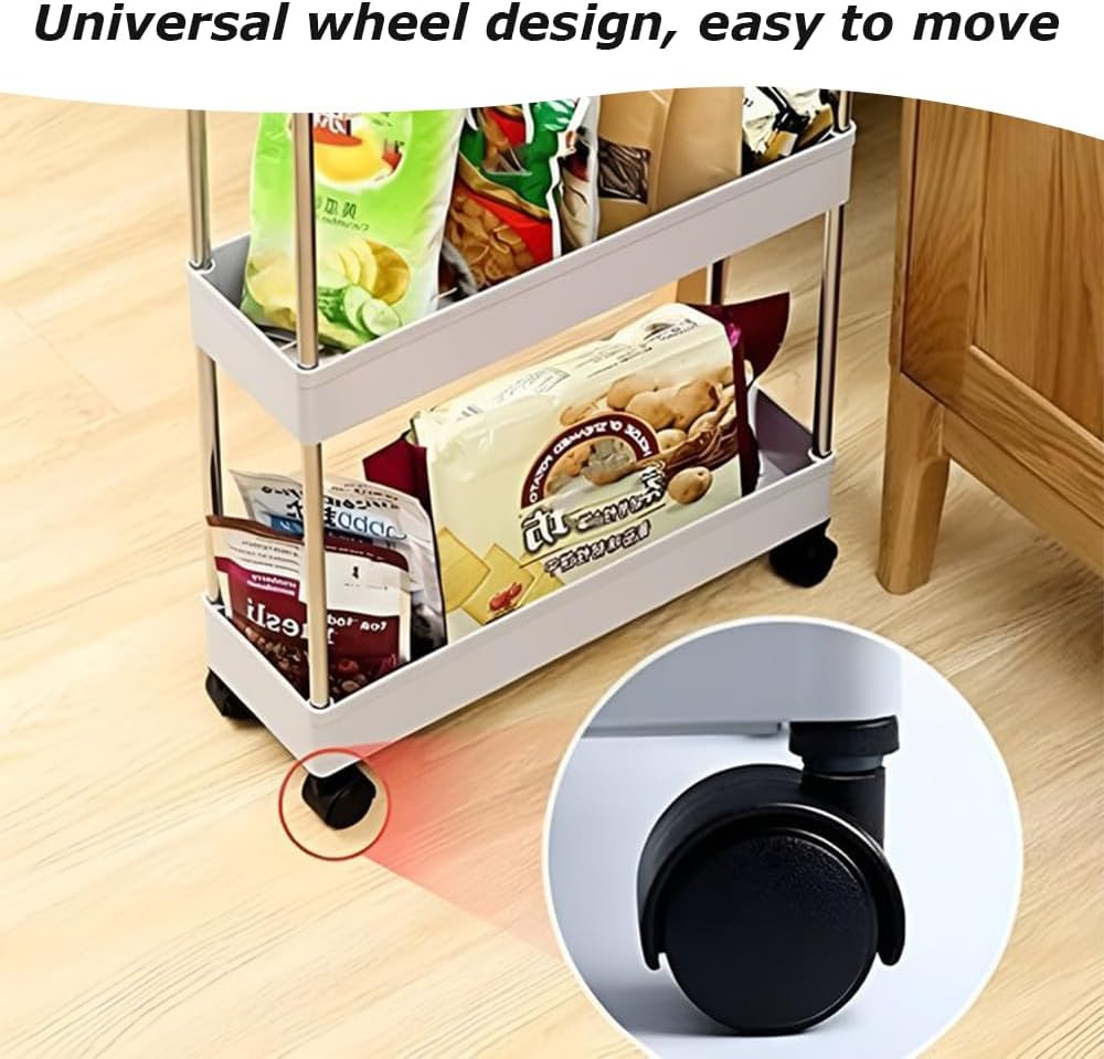 3-Tier Storage Cart, Movable Storage Rack, Portable White Utility Cart, Narrow Space Rolling Trolley with Wheel, Suitable for Kitchen Bathroom Pantry Laundry (40 * 22 * 62 CM) ﻿ ﻿ image number 5