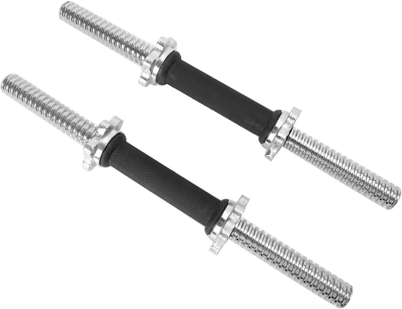 Threaded Dumbbell Rubber/Chrome Handles 1 Inch Pair, Adjustable Dumbbell Bar Handles, Fits Standard Weight Plates with 1&rdquo; Diameter, for Gym Workouts, Exercise, Weightlifting, Sold in Pair