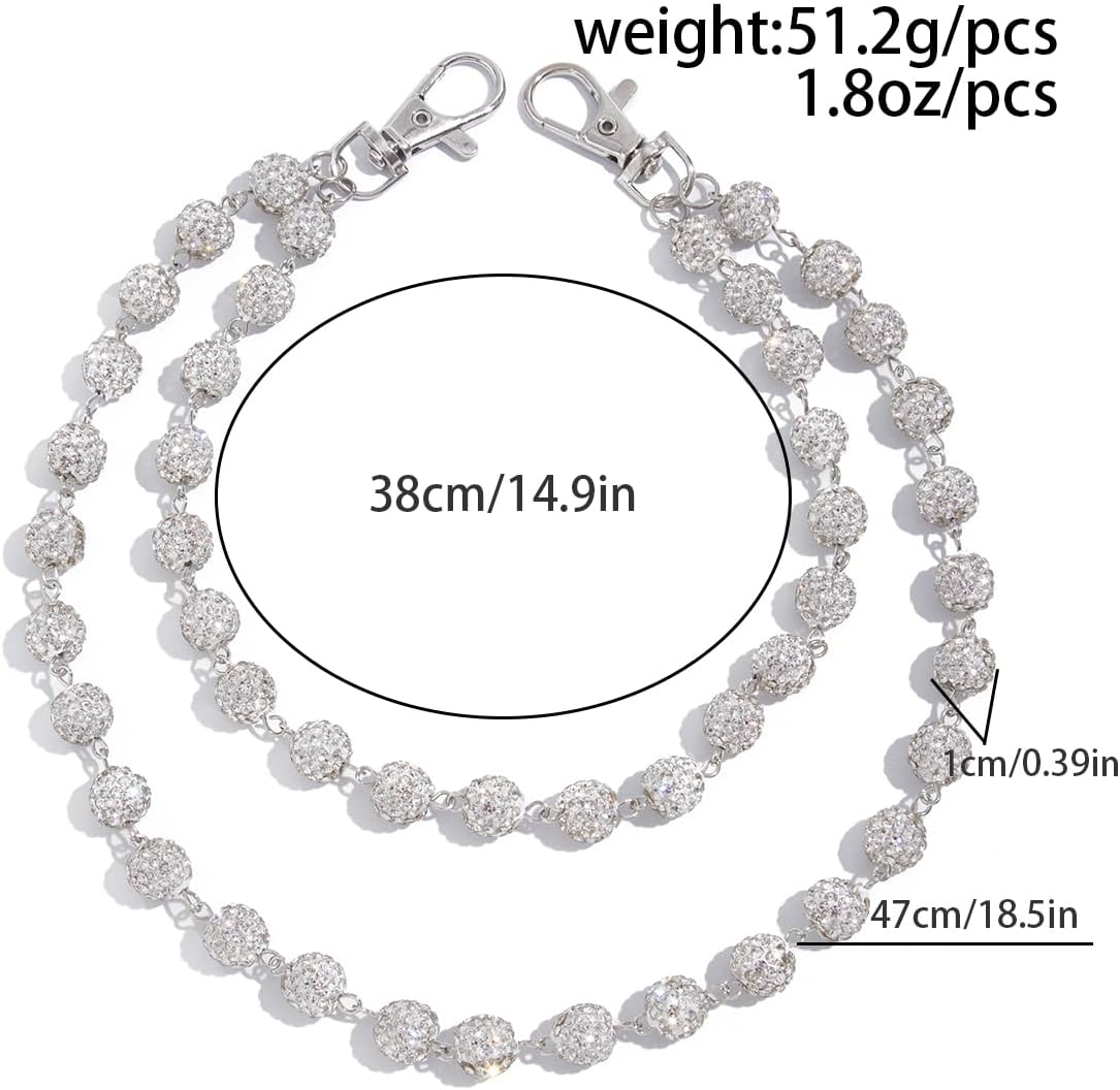 Pants Chain for Men Women Wallet Chain Rhinestone Waist Chain Hipster Street Jeans Chain Silver Keychain Pocket Bag Accessories Trendy Body Jewelry