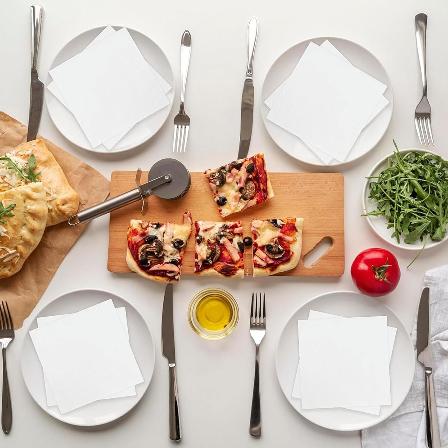 MBBUROYY Disposable Cocktail Napkins for Party,2-Ply Paper Napkins, Disposable Table Napkins,Pack of 100,Unfolded 25X25Cm,White image number 1