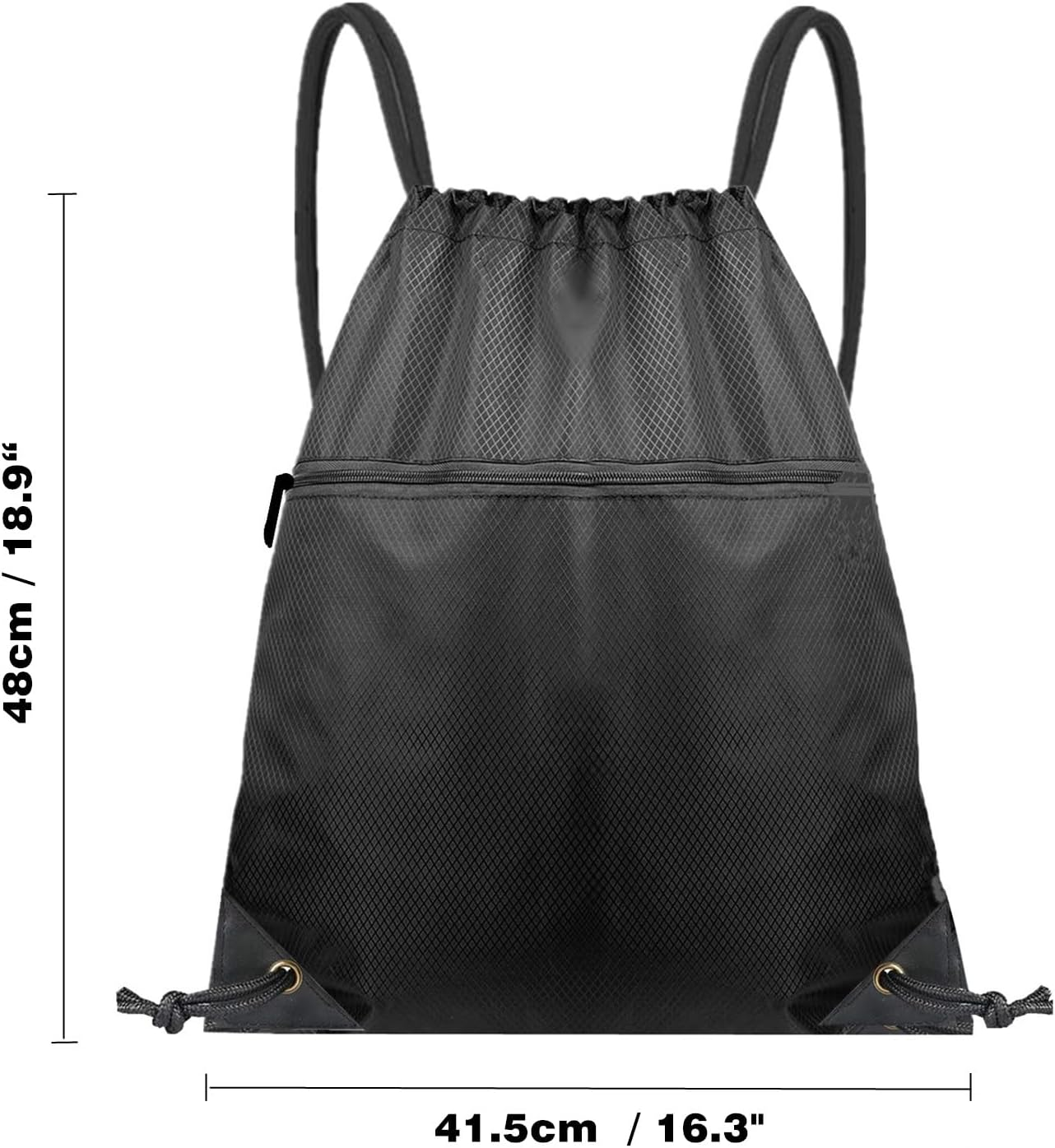 Drawstring Backpack Bag, Waterproof Gym Drawstring Bags, Draw String Back Pack with Pockets, Cinch Bags Drawstring with Zipper, Travel Beach Bag for Men Women Gym Sports (Black) image number 1