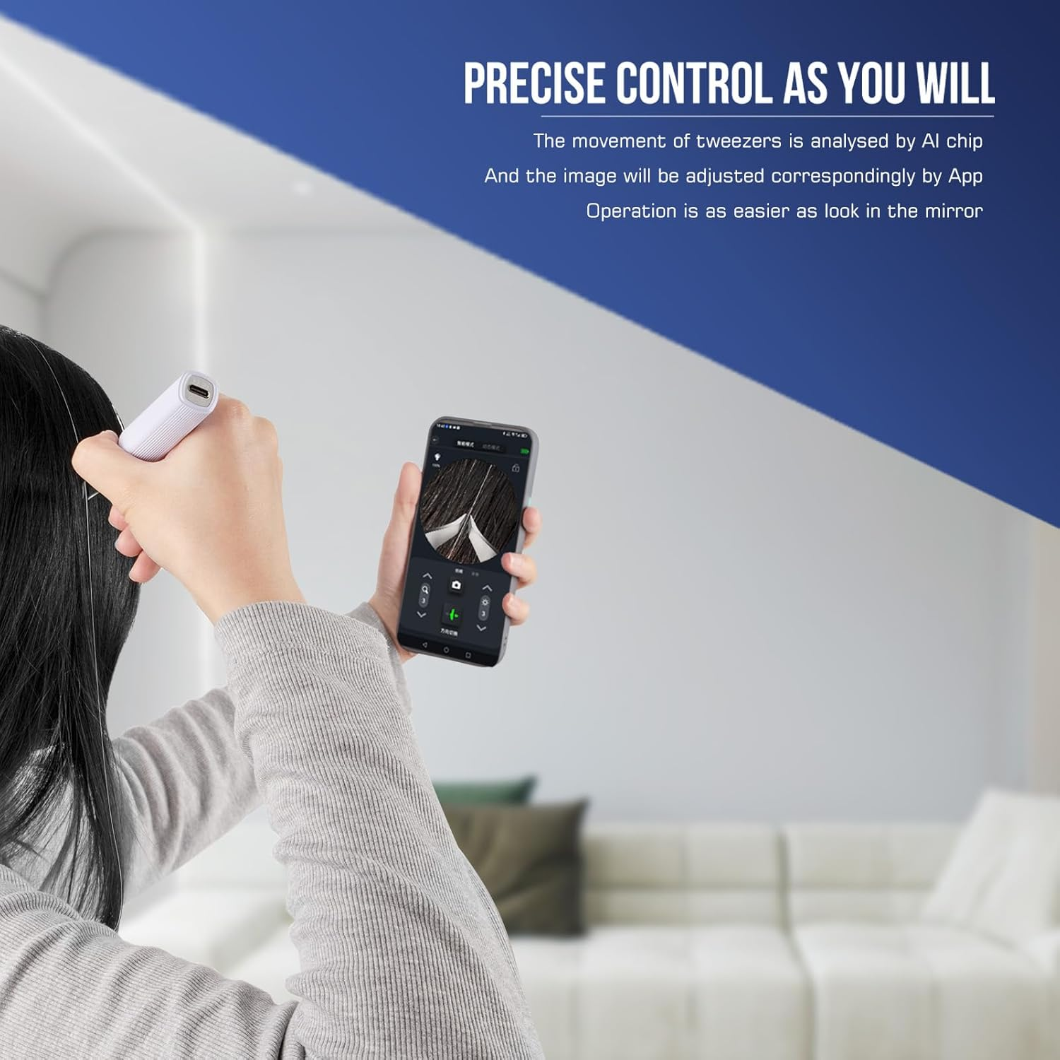 Scopepickeu Visual Hair Removal Tweezers with 1080P Camera,Led Light &ndash; Wifi USB Rechargeable Precision Tweezers for White Hair, Ear Hair, Eyebrows, Eyelash (Black) - Black image number 3