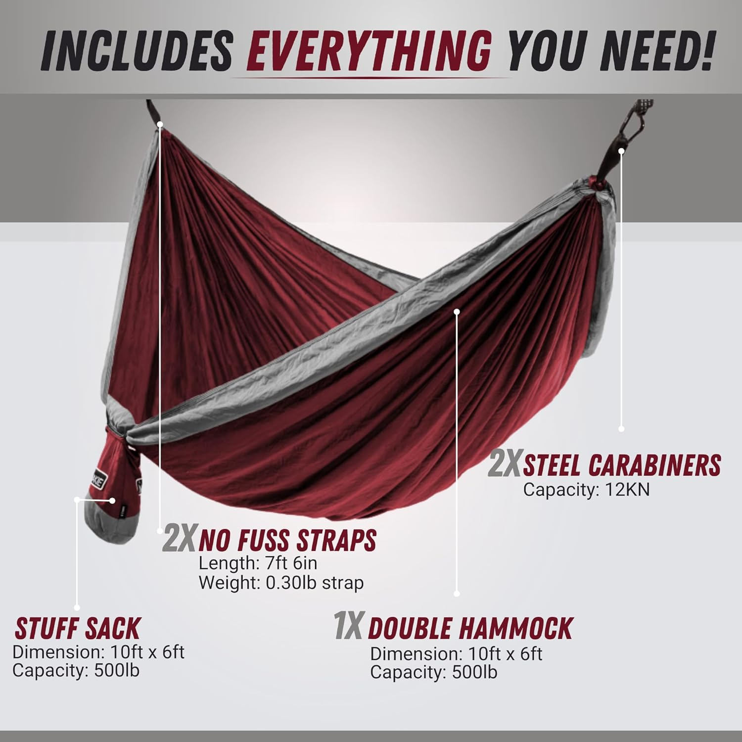 Nakie Double Hammock (Merlot Red) image number 6