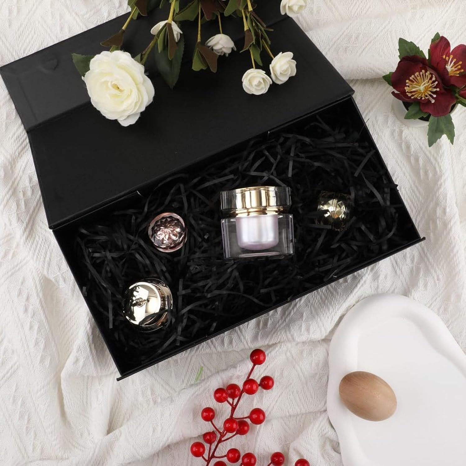 Suithink Shredded Paper for Gift Baskets, 200G Crinkle Cut Paper Shred Filler for Birthdays, Weddings,Boxes Bags, Basket Filler,Anniversaries,Gift Wrapping (Black)