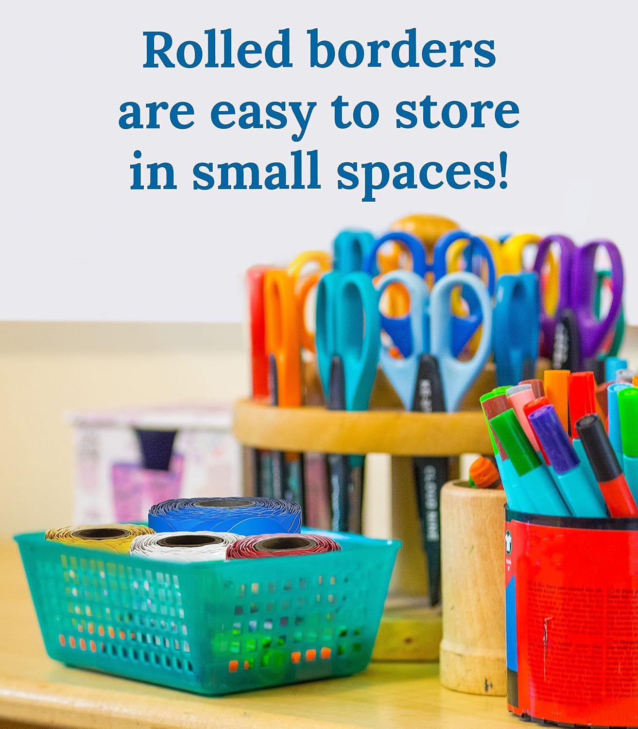 Carson Dellosa 65 Ft Scalloped Blue Bulletin Board Borders, Classroom Borders for Bulletin Board, White Board, Cork Board, Locker, and Classroom D&eacute;cor, Bulletin Board Trim - Blue image number 4