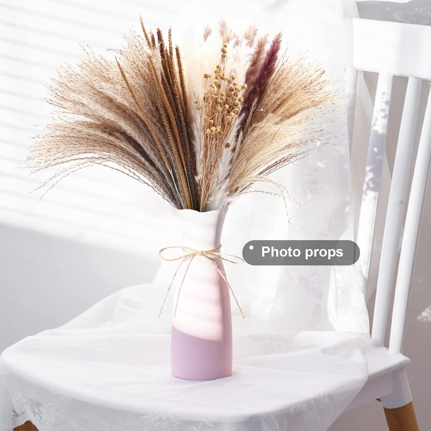 90Pcs Natural Pampas Grass Natural Dried Flowers Bouquet Fluffy Pampas Grass Decor with 5 Different Flower Variants Ideal for Vases Decoration Boho Room Decor Wedding Decor