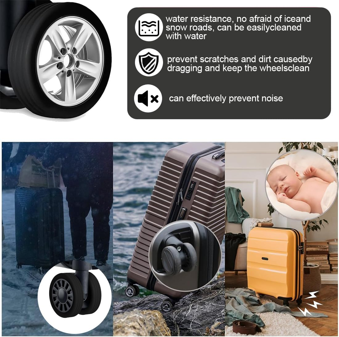 GGUFAY Pack of 8 Silicone Luggage Wheels Cover Luggage Roll Protector Silicone Wheel Cover Suitcase Wheels Protector for Most Luggage