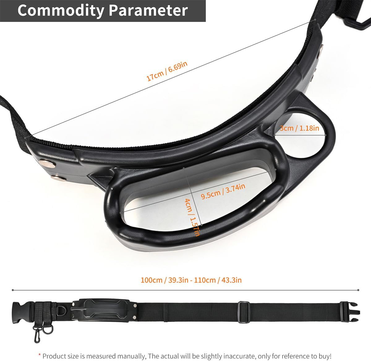 AIMALL Fishing Rod Waist Support Belt, Adjustable 39.3 - 43.3In Strap, Plastic Temporary Pole Inserter, Black Fishing Gear for Anglers