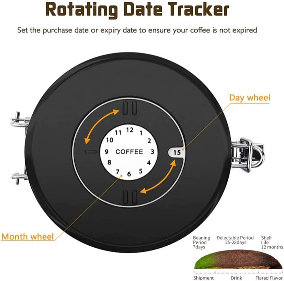 Airtight Stainless Steel Coffee Canister, Coffee Bean Storage Container with Mini Jar and Date Tracker, 6 Co2-Release Valve and Measuring Scoop for Grounds, Tea, Flour, Sugar, 1800Ml/60Oz