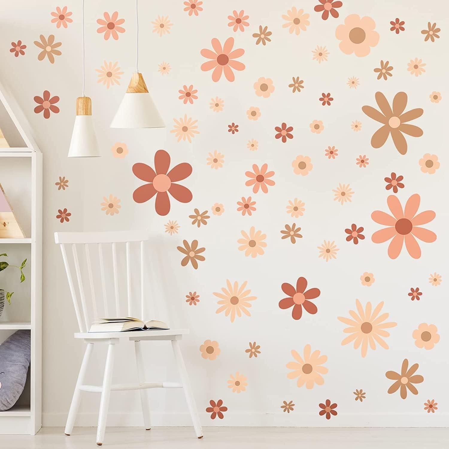 Daisy Wall Decals Boho Flower Wall Sstickers Baby Nursery Kids Room Girls Bedroom Wall Window Decor (Boho Colour) image number 1