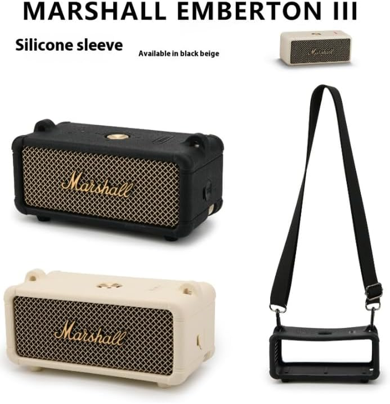 Coyktonty Silicone Cover Case for Marshall Emberton III Portable Bluetooth Speaker, Protective Skin Cover Travel Carrying Pouch Case (Beige) - Black image number 4
