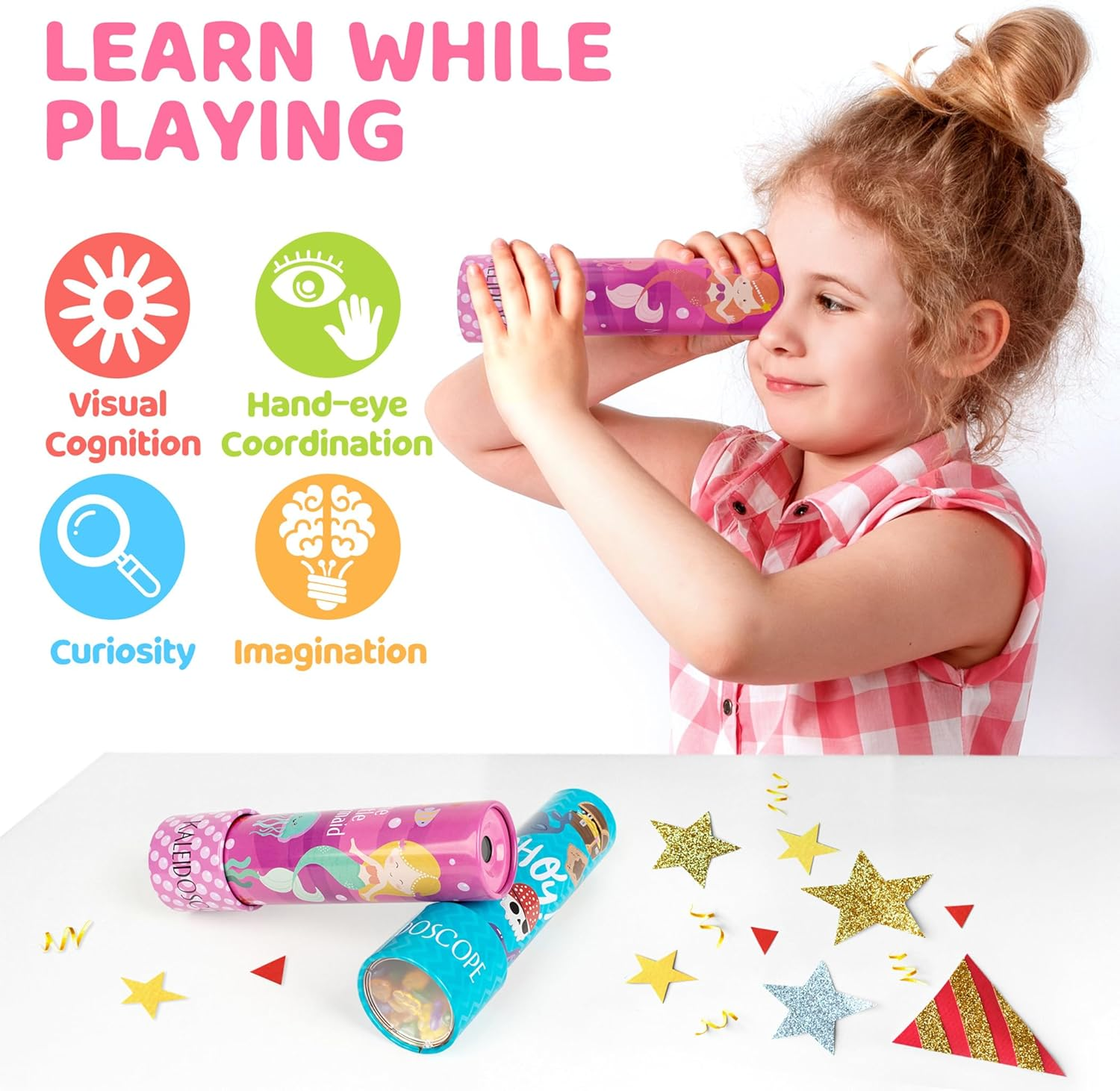 D-Fantix Classic Tin Kaleidoscope for Kids, 2 Pack Retro Toys - Educational Toys with Metal Body. Girl Birthday Party Favors Decorations image number 2