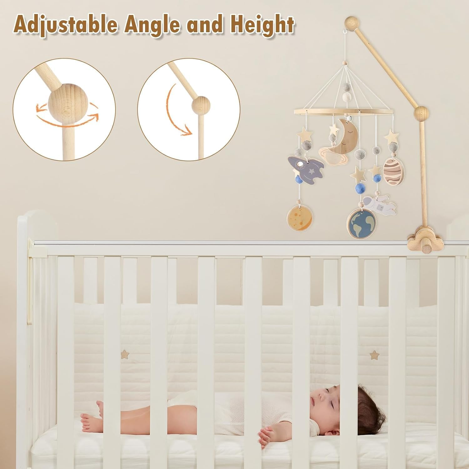 Baby Crib Mobile Arm, Durable Crib Mobile Wooden Arm, DIY Baby Mobile Holder for Crib, Premium Beech Wood Material, Sturdy, Durable and Odorless image number 4