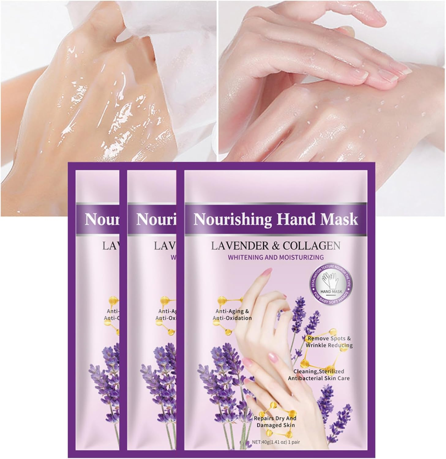Joyeee Hand Masks for Aging Hands, 5 Pairs Moisturizing Gloves for Exfoliating with Lavender Extracts and Collagen, Suit for Dry Hands, Dry Skin, Hand Moisturizer Hand Care Gift image number 3