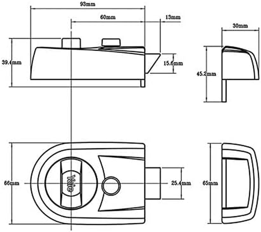Yale P-Y3-BL-PB-60 - Contemporary Nightlatch - 60Mm - Black Finish - Standard Security