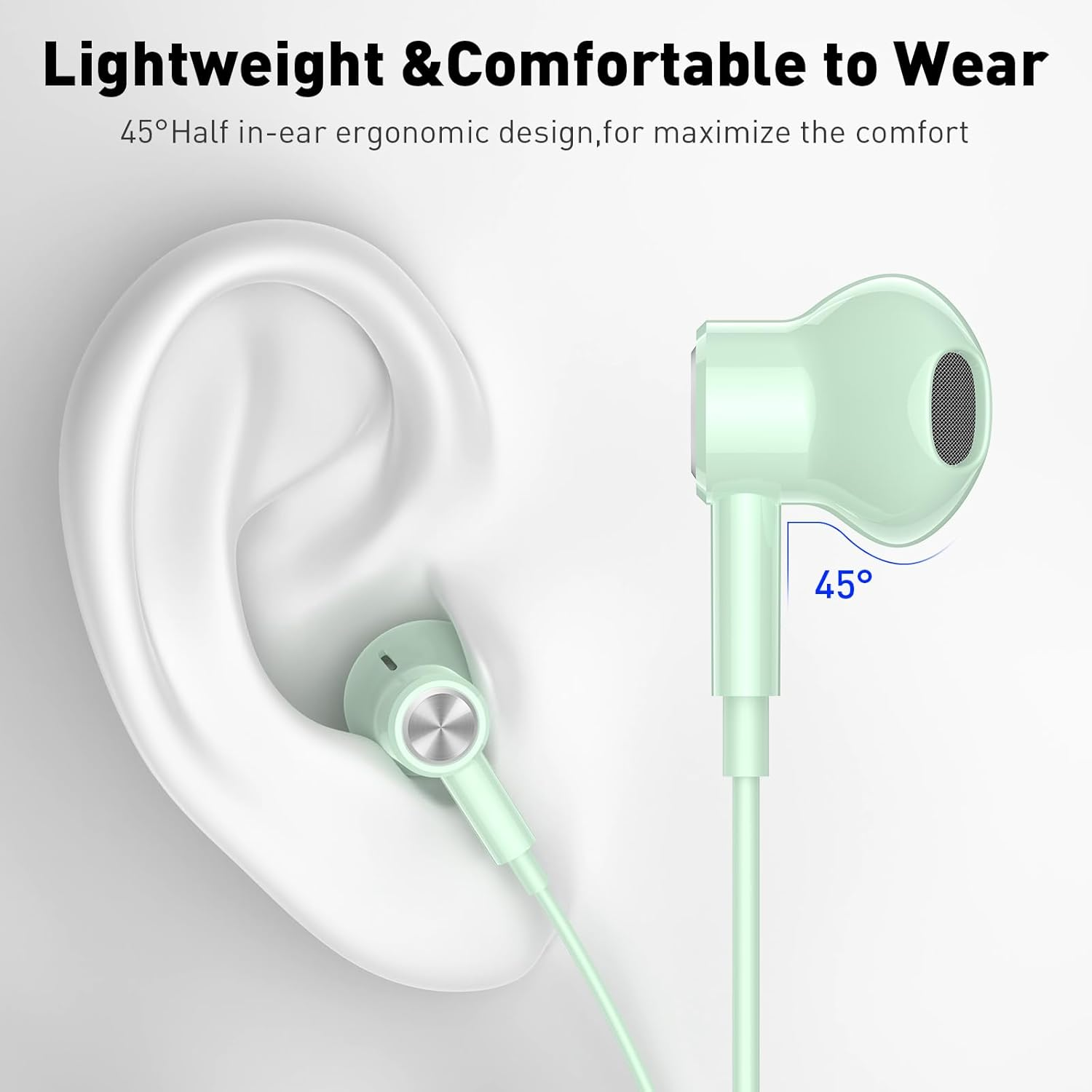 USB C Headphones Type C Earphone for Samsung Galaxy S25 Ultra S24 plus S23 S22 S21 Hifi DAC Magnetic for Apple Wired Earbud with Microphone for Iphone 15 16 Pro Max 16E Android Pixel 10 9 8 Mint Green