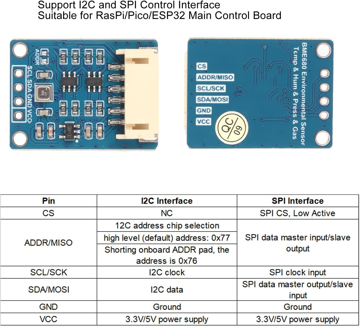 BME680 Environmental Module, Temp Humidity Air Pressure BME680 Sensor, Environmental Sensor for Raspi Pico Motherboard image number 5