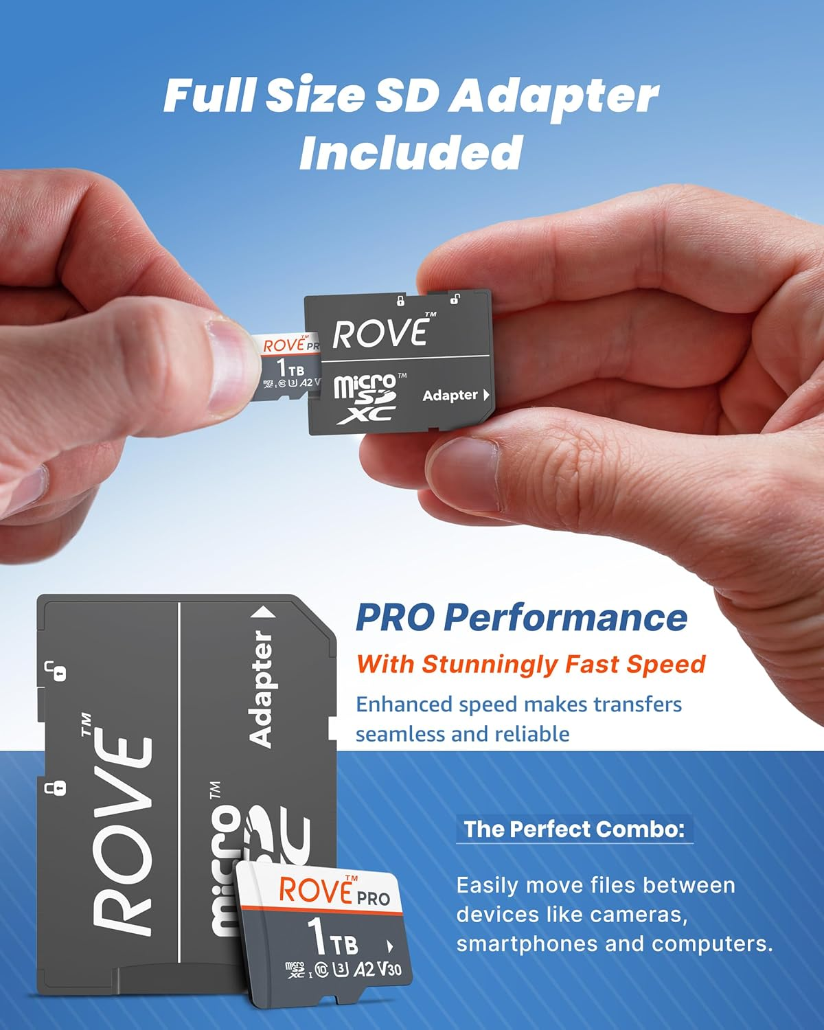 ROVE PRO 1TB Micro SD Card Microsdxc Memory Card with Full-Size SD Adapter 100Mb/S Read Speed, C10, U3, V30, 4K, A2 for R2-4K Dual Dash Cam, Android Smart Phones, Tablets, Games image number 6
