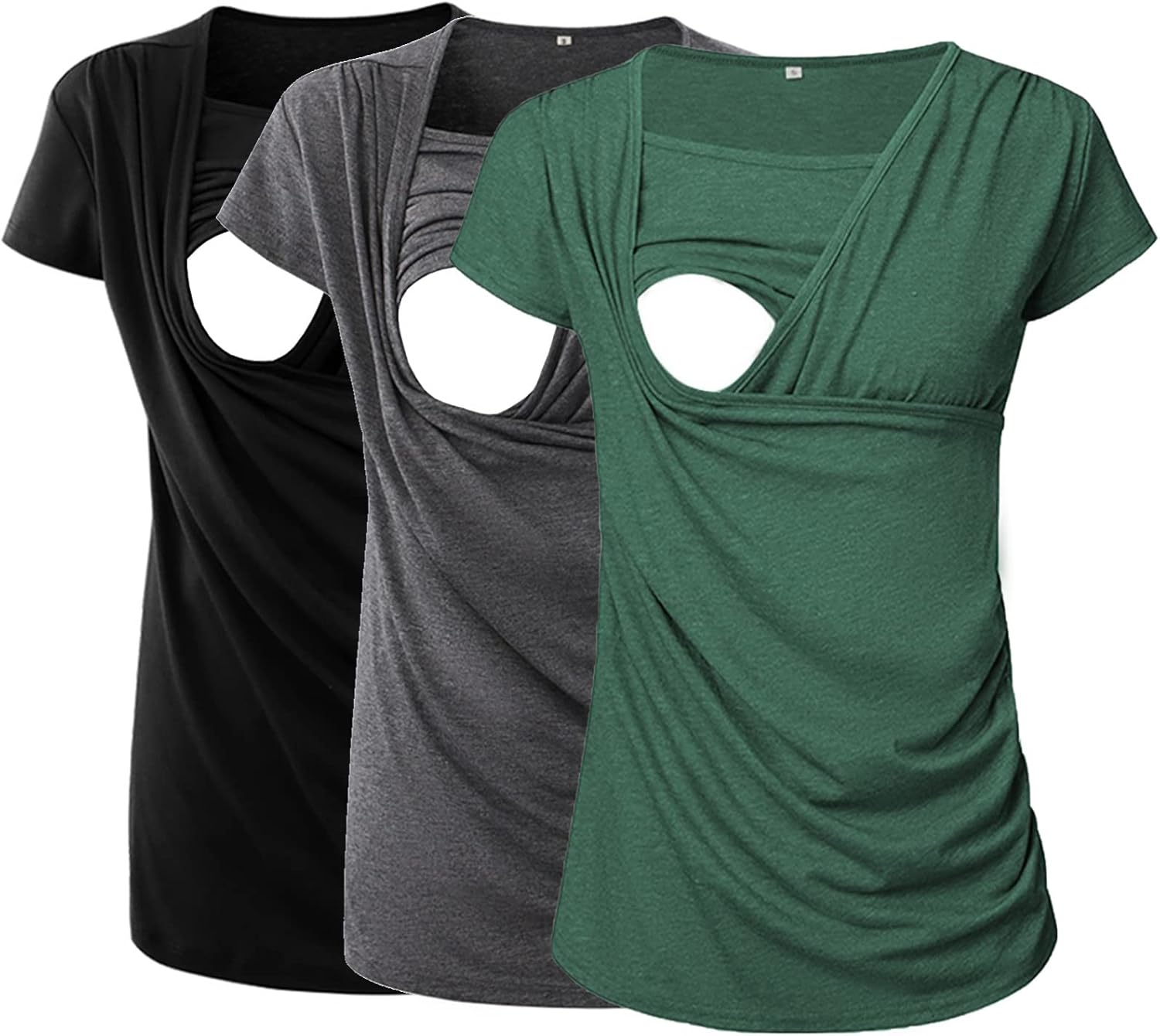 Jinson 3 Packs Women'S Ruched Side-Shirred Nursing Top Short Long Sleeve Breastfeeding Tee Shirt