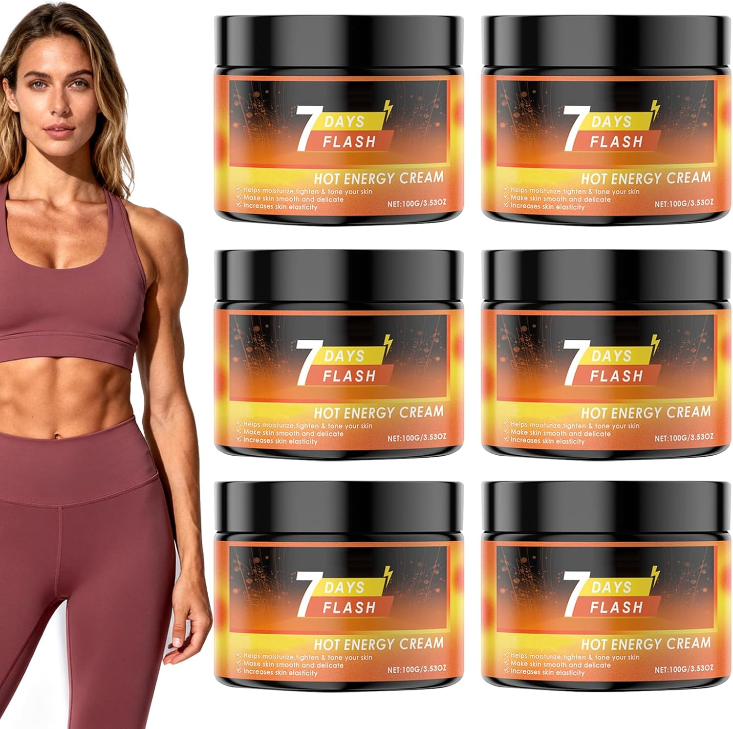 7 Days Flash Hot Energy Cream, Flash Cream, Hot Sweat Creams, Advanced Hots Sweat Firming Body Creams, Firming Skin, Moisturized Hydration Tighten, for Abdomen Waist Legs Arms Thighs (2Pcs)