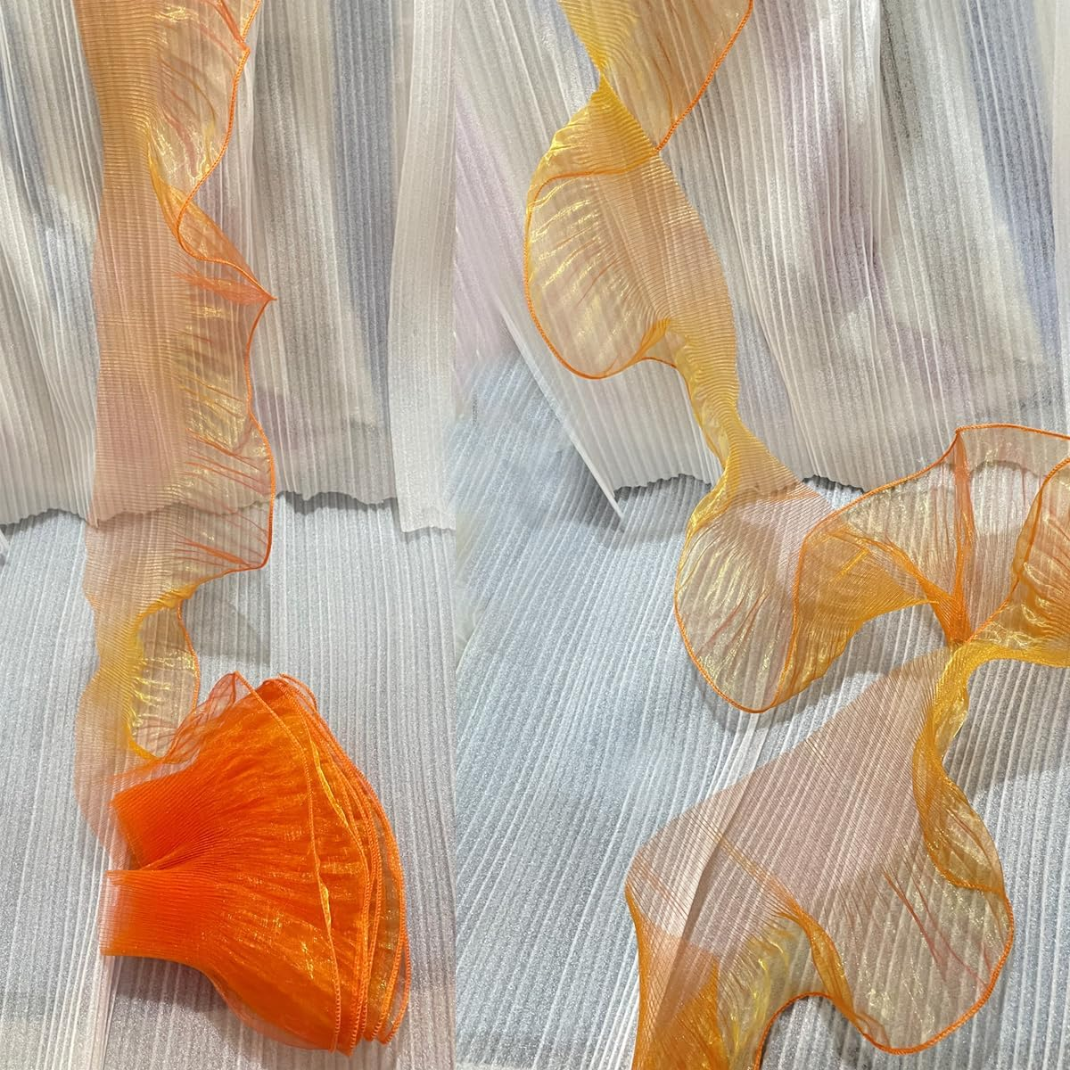 5 Yards Retro Ruffle Pleated Chiffon Trim Dress Bag Decoration Tulle Fabric Applique Trimming Craft Sewing (Bright Orange) image number 2