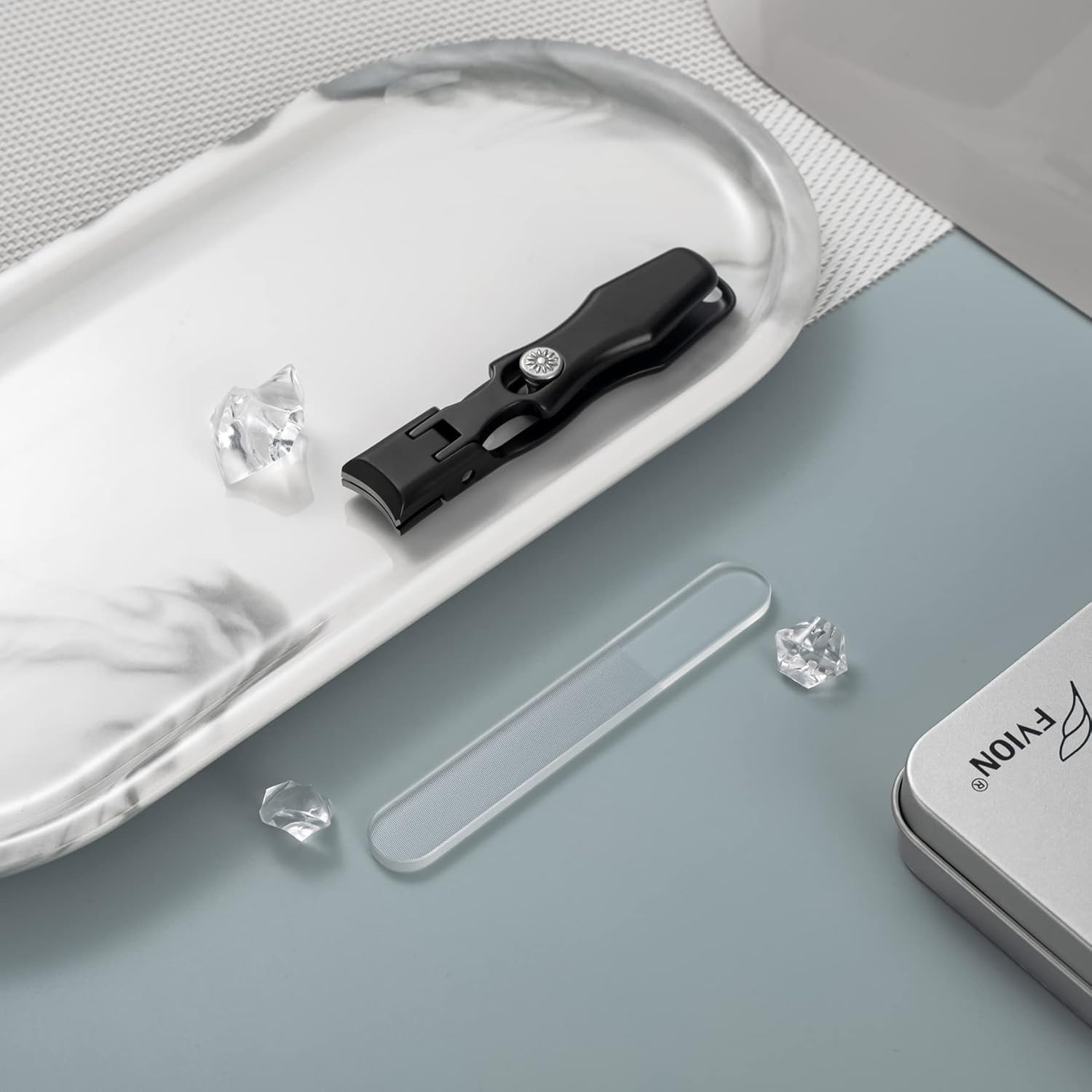 FVION Professional Nail Clipper with Glass Nail File, Wide Jaw Heavy Duty Nail Cutter - No Splash Toenail Clipper for Thick Nails with Lock & Catcher in a Beautiful Gift Box