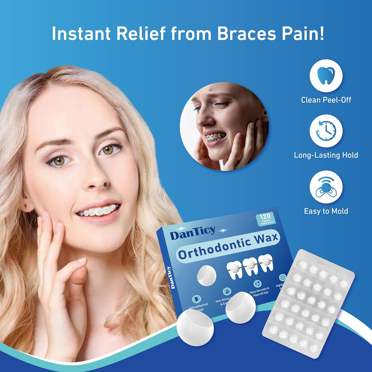 Orthodontic Wax for Braces, Dental Wax, Pre-Cut Bowl Shape Dental Strips, No Kneading Required, Individually Wrapped, 120 Count image number 2