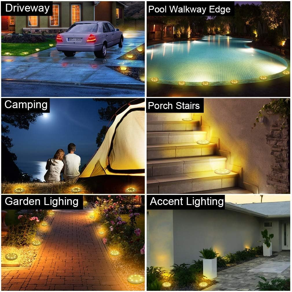 12 Packs 10 LED Solar Ground Lights Outdoor - Solar Garden Lights Waterproof Solar Disk Lights, Bright In-Ground Lights for Landscape Deck Lawn Pathway Yard Driveway (Warm, 12PACK 10LED) image number 1