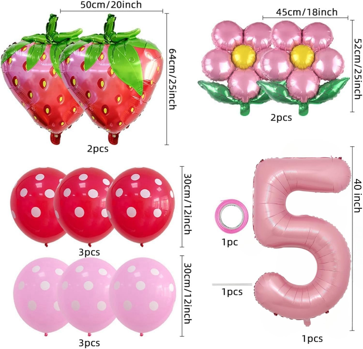 Berry Birthday Decorations - 8Pcs Strawberry Balloons, Daisy Balloons, Strawberry Birthday Decorations, Girls Birthday Balloons Birthday Backdrops for Girls (5) image number 6