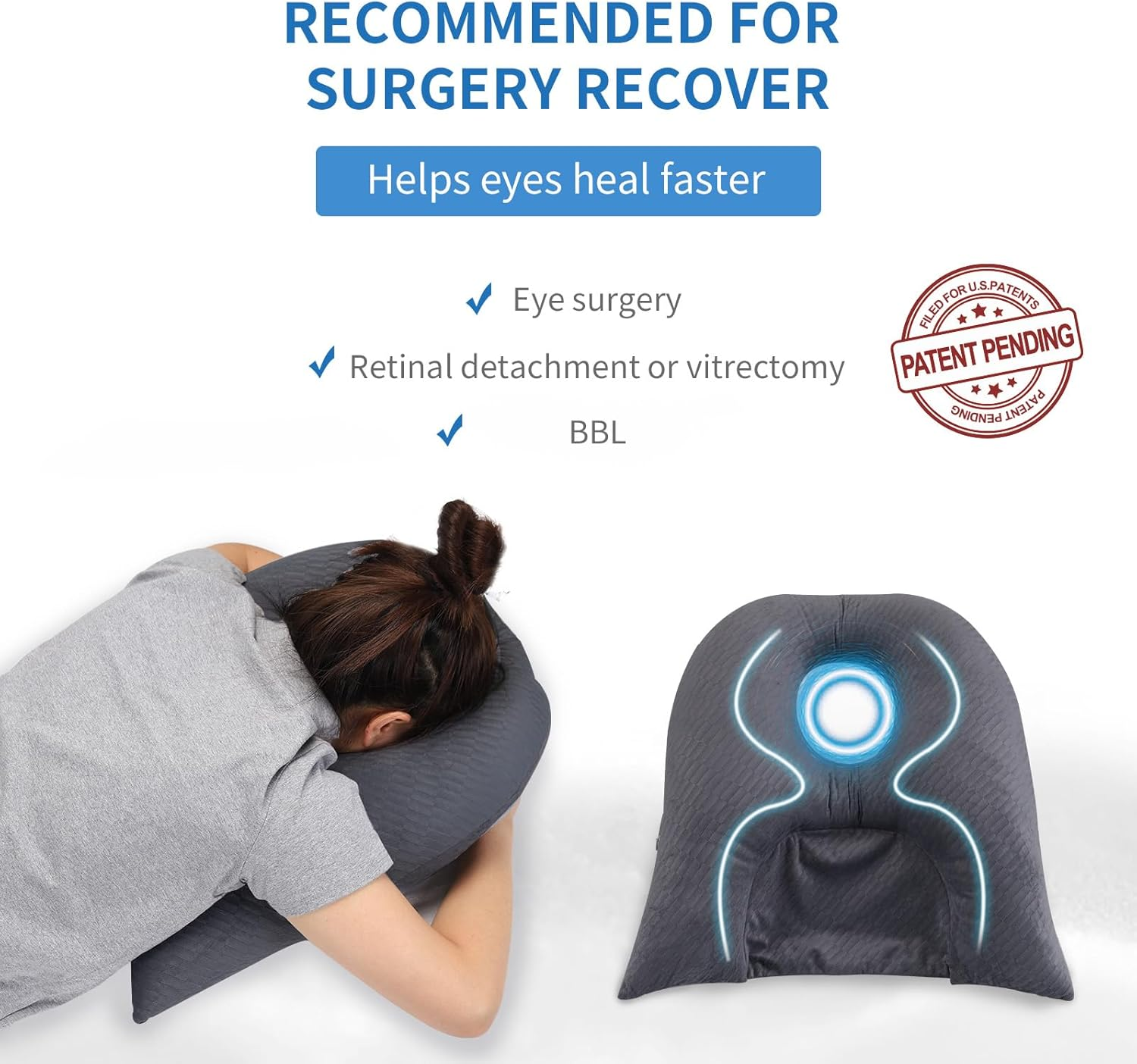 Beatvive Face down Pillow for Sleeping, Prone Pillow for Vitrectomy or Retinal Surgery, Adjustable Height Prone Prone Pillow Face down Sleep, Retina Lying Pillow Eye Surgery Recovery (Square Gray) image number 6