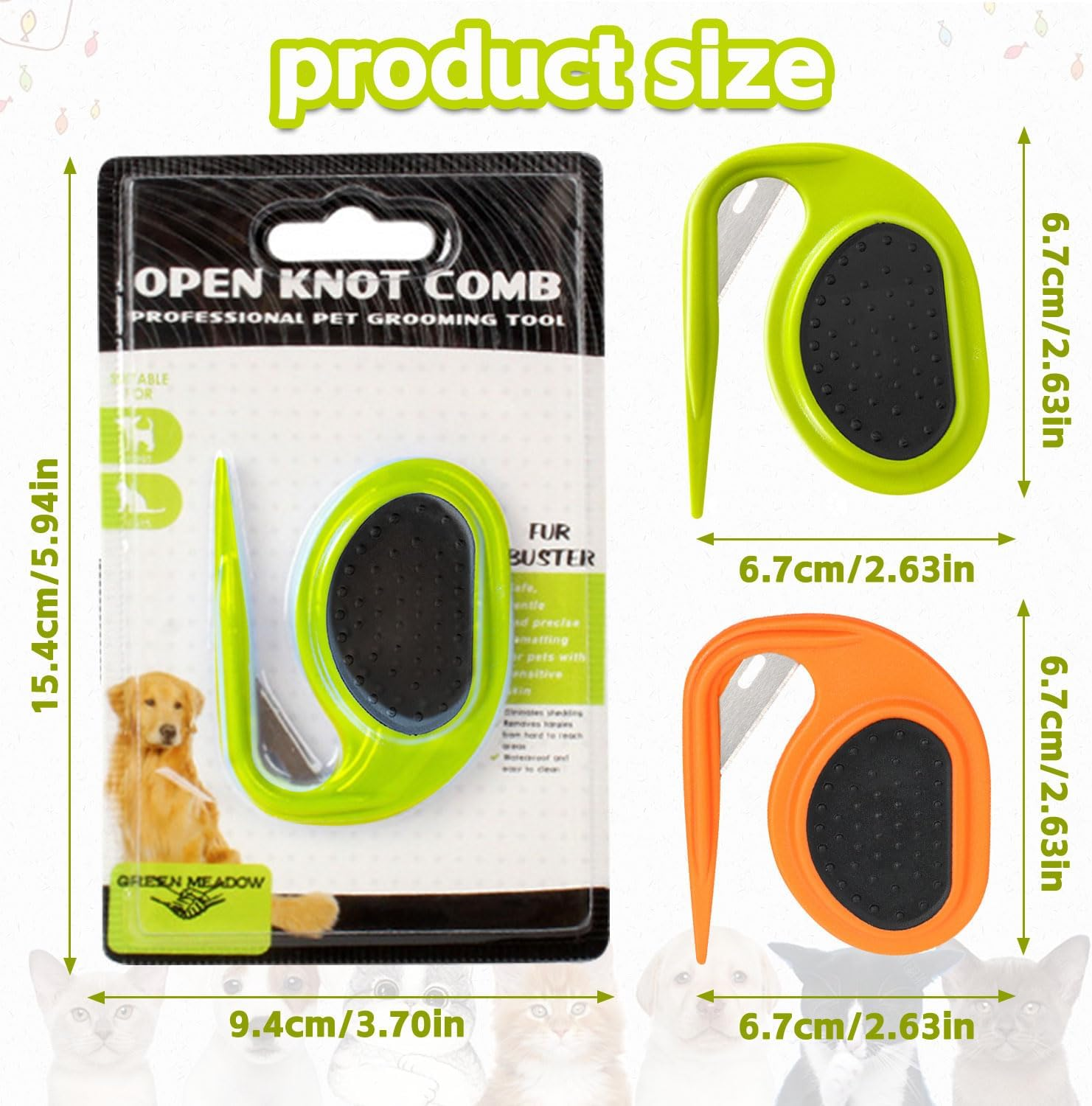 Pet Knotting Comb, Pack of 2 Cat Dematting Knives, Dematting Knife with Steel Blade, Knot Comb for Cats, Dematting Comb for Dogs, Knotting Comb Cats, for Removing Matted and Loose Hair image number 6