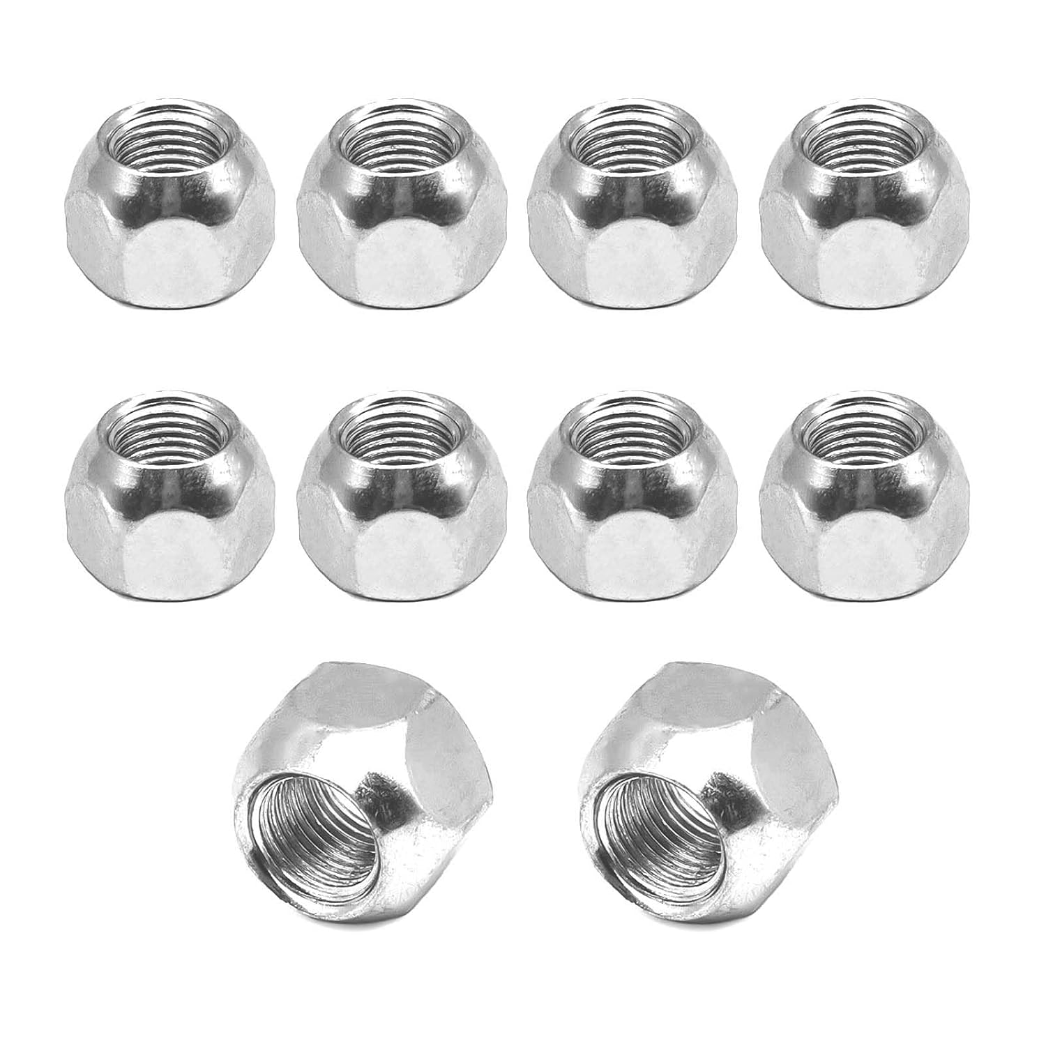 10 Pcs 1/2-20 Inch Silver Stainless Iron Trailer Open End Lug Nuts, 509 Tire Lugs Wheel Nuts, Open End Acorn Bulge Wheel Lug Nuts for Trailers image number 2