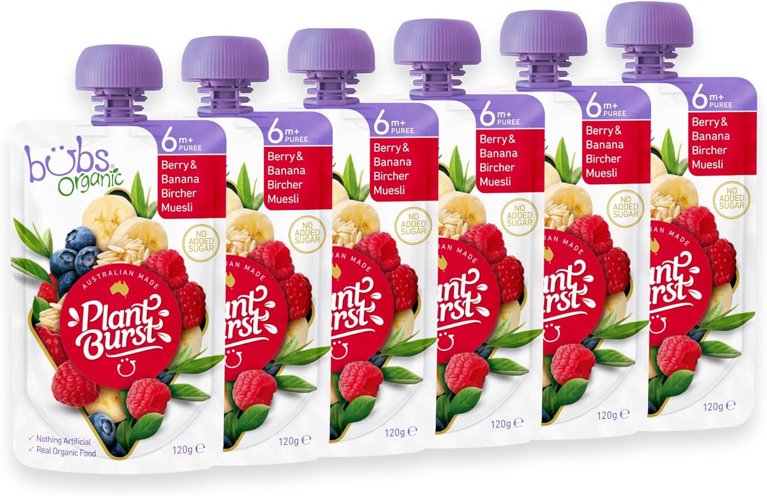 Bubs Organic Berry & Banana Bircher Muesli Pouch, 6+ Months Baby Food, Fruit Puree Snack, No Added Sugar, 120G (Pack of 6 Pouches) image number 3