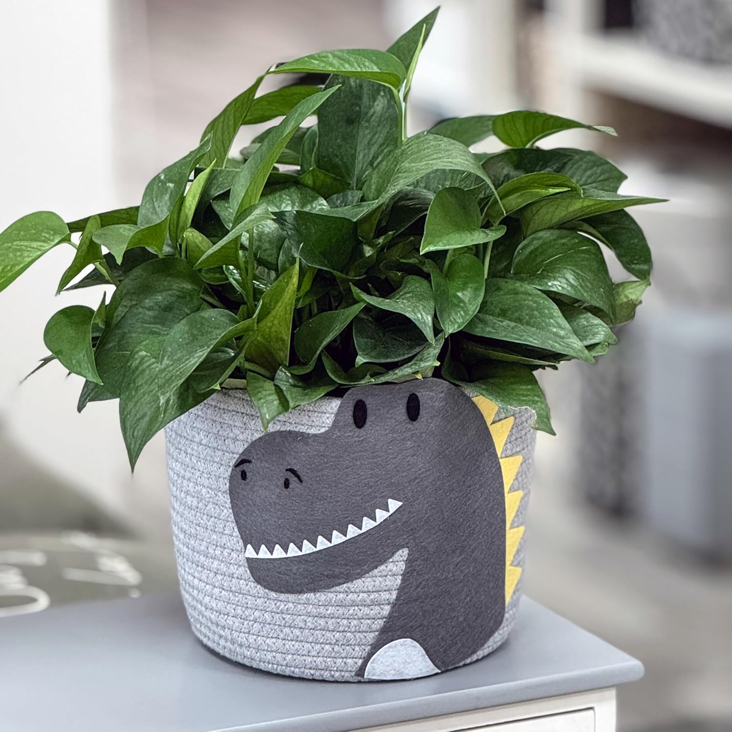 T&T Homewares - Small Woven Cotton Rope Storage Basket, Collapsible Organizer Basket, Laundry Basket Organizer for Toys, Nursery Organizer for Toy Storage Bin - D25Xh20 (Grey Dinosaur) image number 5