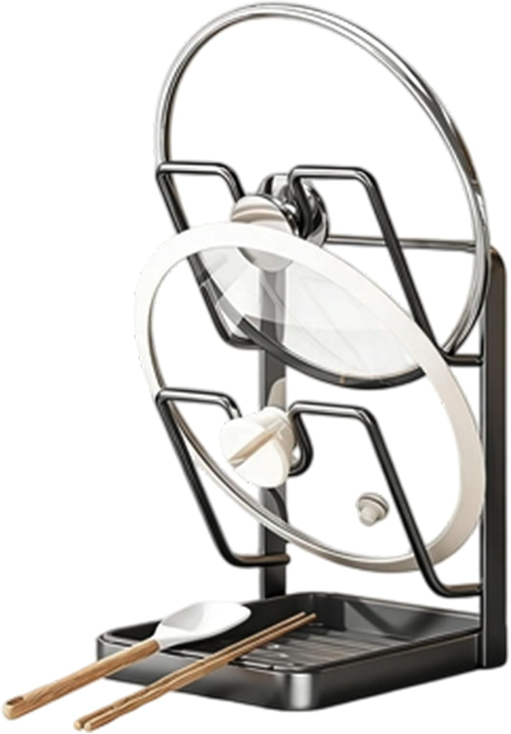 Pot Lid for Indoor Storage in the Cupboard, Cooking Utensils Storage Holder, Pot Lid Holder with Spoon Rest, for Cupboard, Kitchen Cabinet, Counter, Apartment, Student Dorm and Restoration