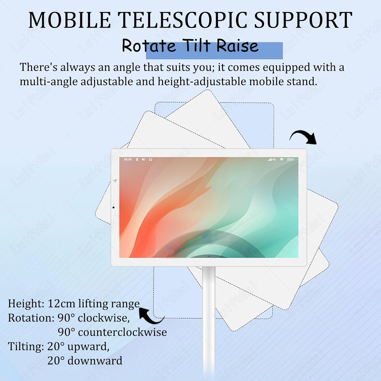 24-Inch Smart Touchscreen Monitor, 1080P Mobile Portable TV Stand on Wheels, Swivel Rotation Rolling Monitor, Full Swivel Rotation Rolling TV 8G+128G image number 5