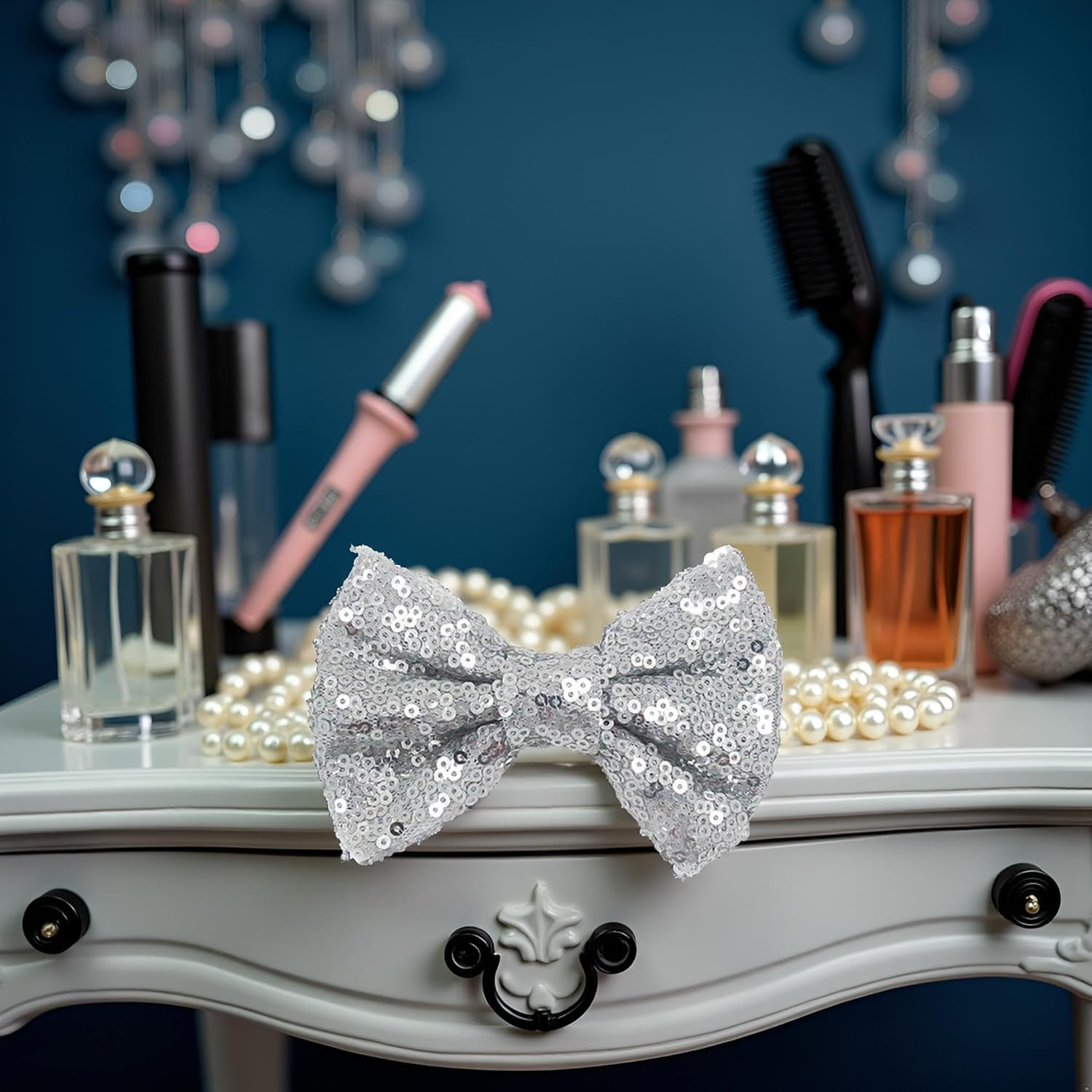 1Pc Silver 4 Inches Girls Sequin Glitter Sparkle Hair Bow Clip Accessories, Clips Barrettes, Hair Clips, Hair Styling Accessories image number 2