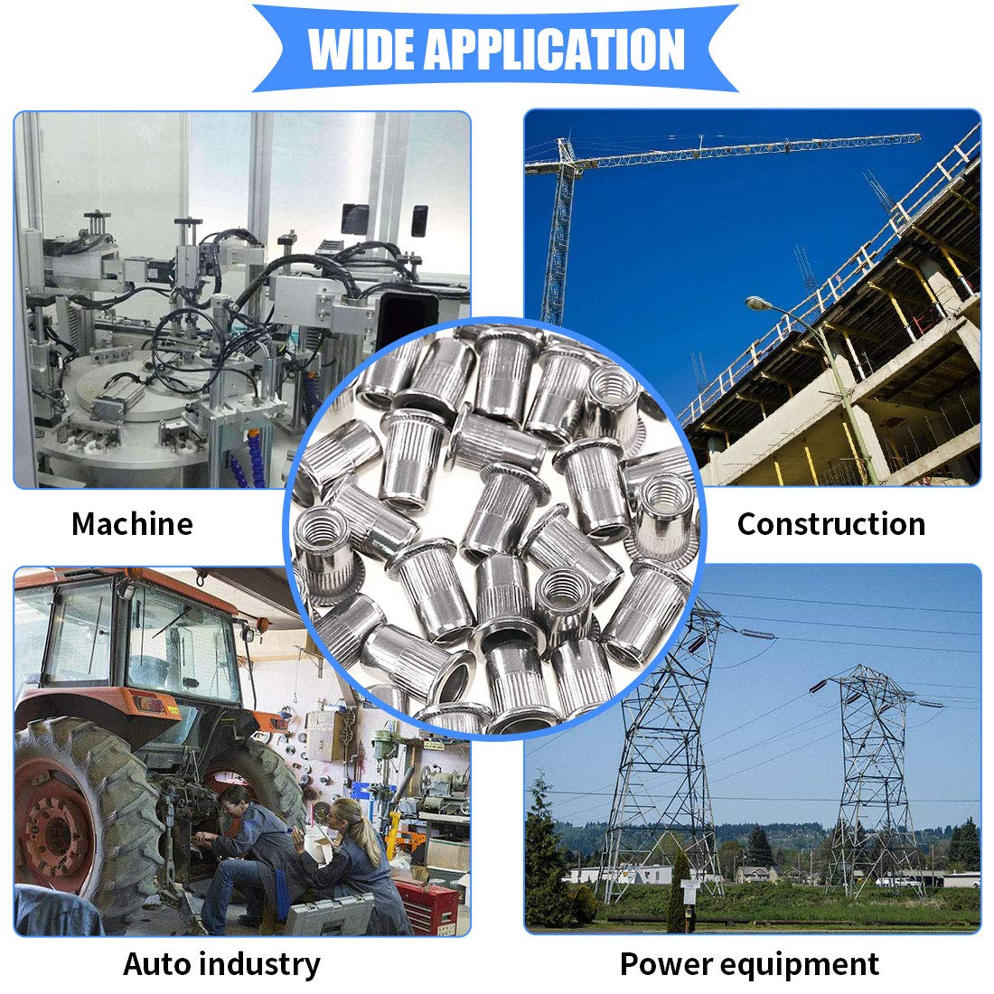 Glarks 50Pcs 304 Stainless Steel M6 Flat Head Threaded Rivetnut Insert Nutsert Rivet Nut Set (M6) image number 2