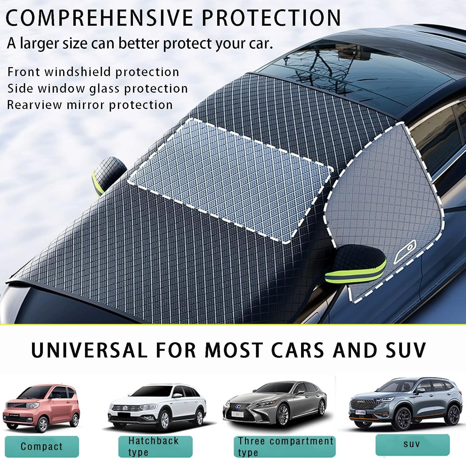 Windshield Snow Cover, Car Windshield Cover for Ice and Snow, Automotive Large Magnetic Windshield Frost Cover with Side Window and Mirror Protector in Winter, Suitable for Most Vehicle,Sedan,Suv