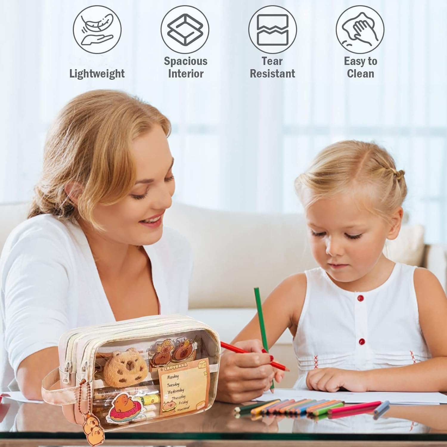 Capybara Pencil Case Cute Clear Pencil Case,1Pc Large Capacity Capybara Pencil Pouch image number 2