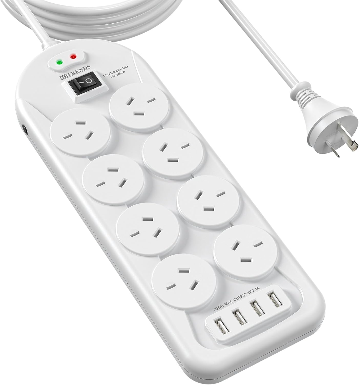 Power Board Surge Protected, Power Strip with 8 AC Outlets and 4 USB Charging Ports, USB Power Board with 1.5M Extension Cord, Wall Mount for Home Office
