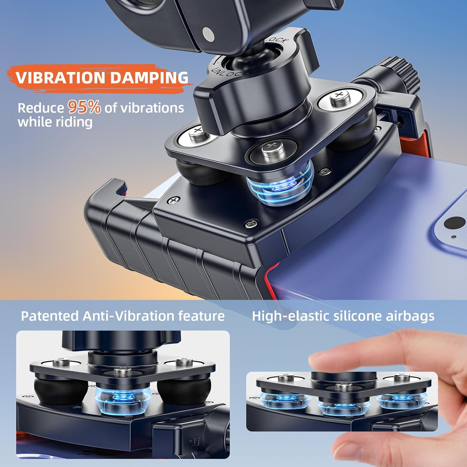 Marsrider 3Rd-Gen Anti-Vibration Motorcycle Phone Holder for Bike, Bicycle Handlebar Cell Phone Mount with High-Speed Lock, Electric Scooter Phone Holder for Stroller Mountain Bike Fit 4.7-7'' Phones image number 3