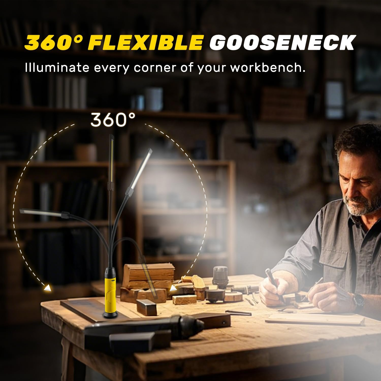 Napatyre LED Work Light Torch, 1000 Lumens, 3 Modes, Super Bright LED Workshop Lamp with Magnetic Base and Gooseneck, COB Inspection Lamp for Car Repair, Workshop, Garage