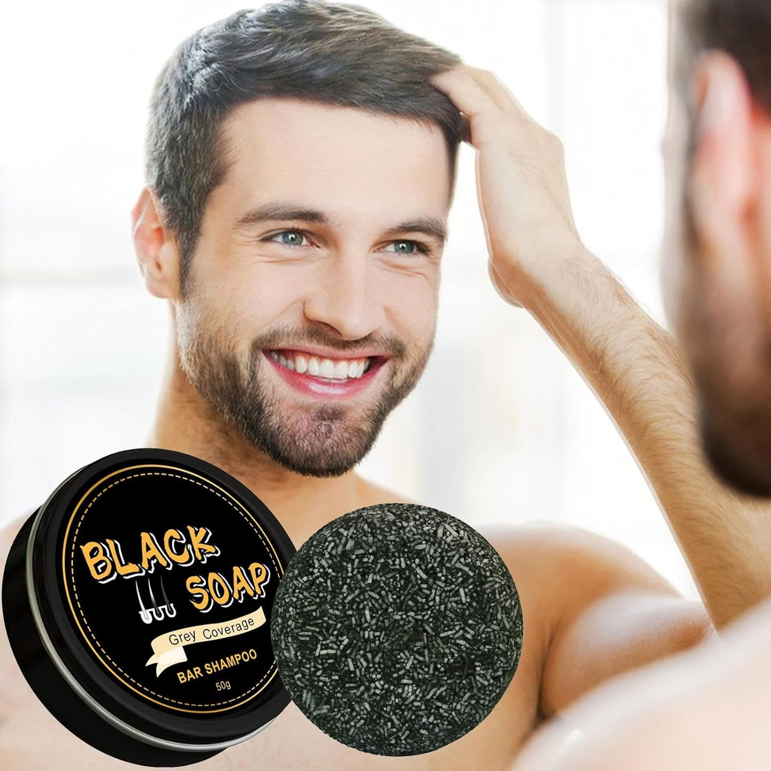 Hair Darkening Shampoo Bar, Gray Reverse, 50G Black Soap Cover Bar for for Men Beard, Gray Hair Coverage Soap image number 6