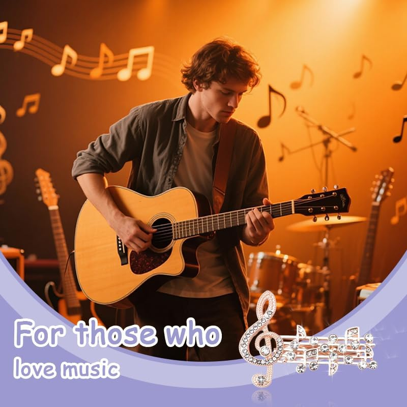 Rhinestone Music Note Brooch Pin for Women Gold Music Clef Brooches for Music Lovers Student Teachers Graduation Musical Themed Gift Pianist Singer Musician Christmas Birthday Gifts image number 2