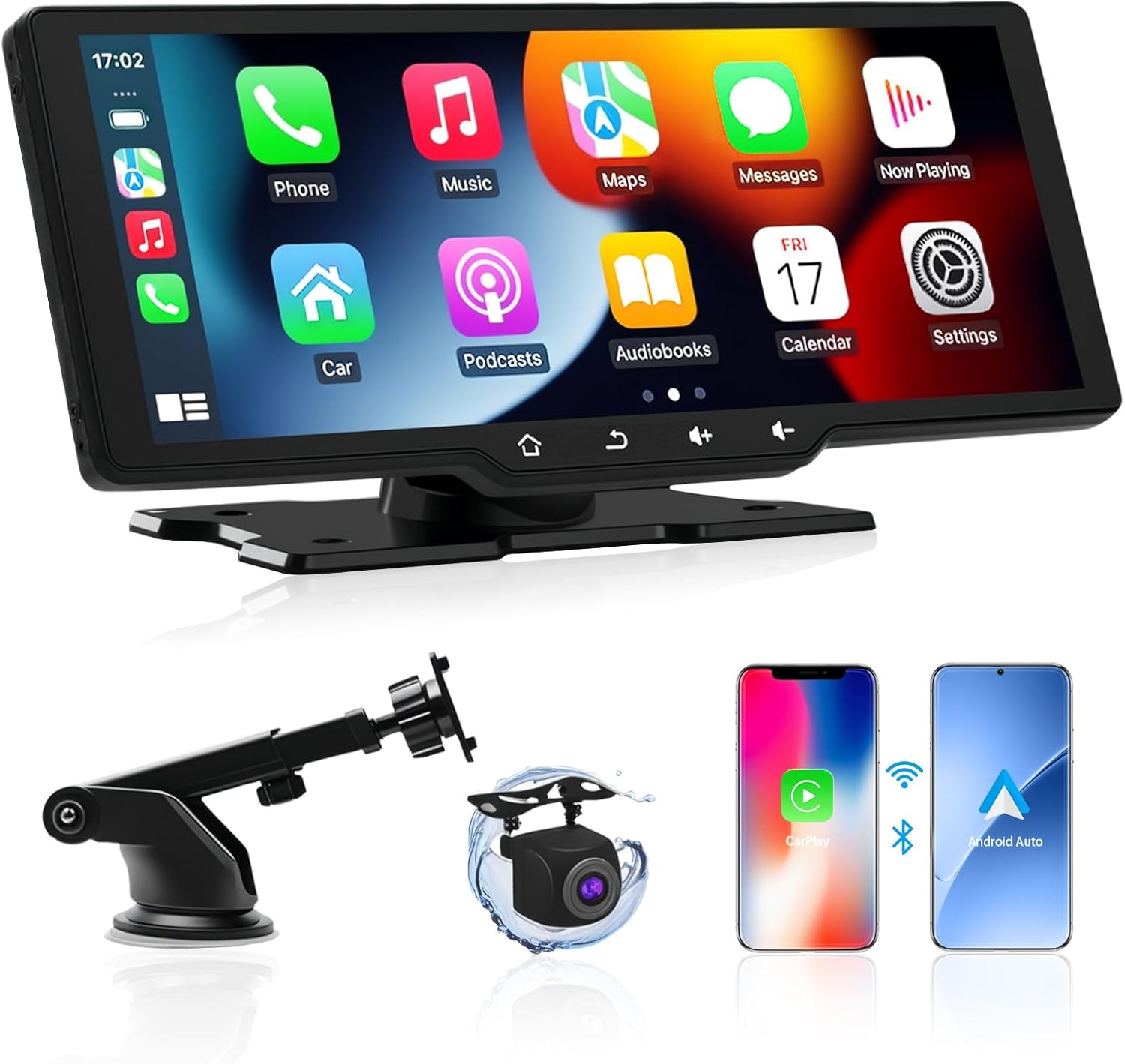 Oolong Wireless Apple Carplay & Android Auto,10.26" Portable Carplay IPS Touch Screen with 1080P Rear View Camera, Airplay/Mirror Link, Voice Control,Gps,Fm/Aux/Bluetooth,Suitable for All Vehicles image number 5