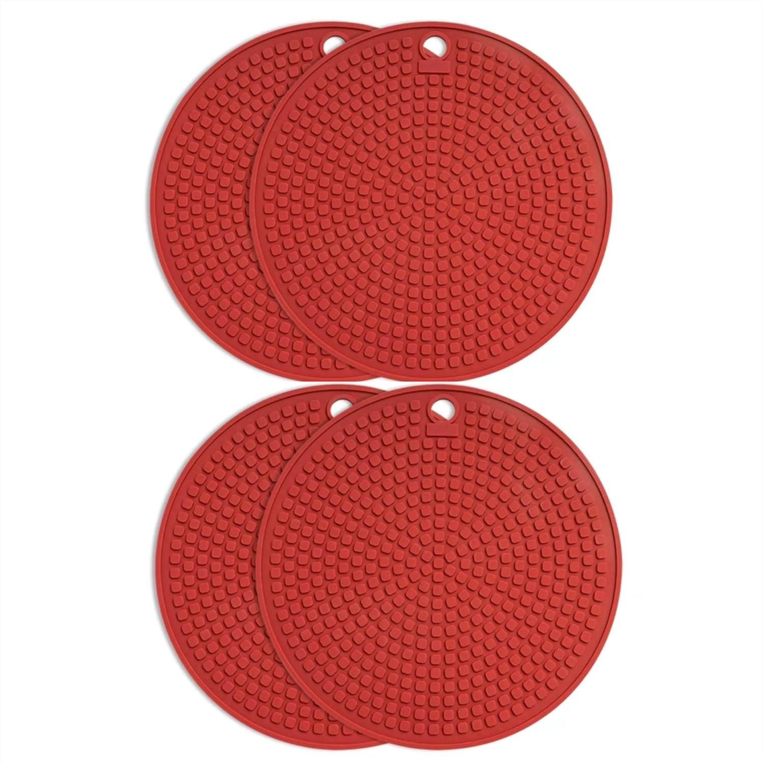 4PCS Silicone Trivets for Hot Pots Pans Dishes | Heat Resistant, Non Slip | Pot Holders, Oven Mitt, Table Mat (Red)