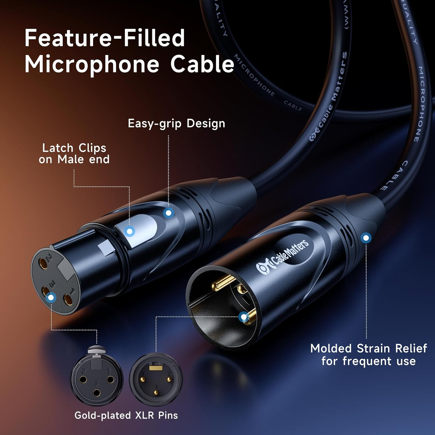 Cable Matters 2-Pack Premium XLR to XLR Cable - 0.9M, Male to Female Microphone Cable, Oxygen-Free Copper (OFC) Mic Cord, Black image number 4