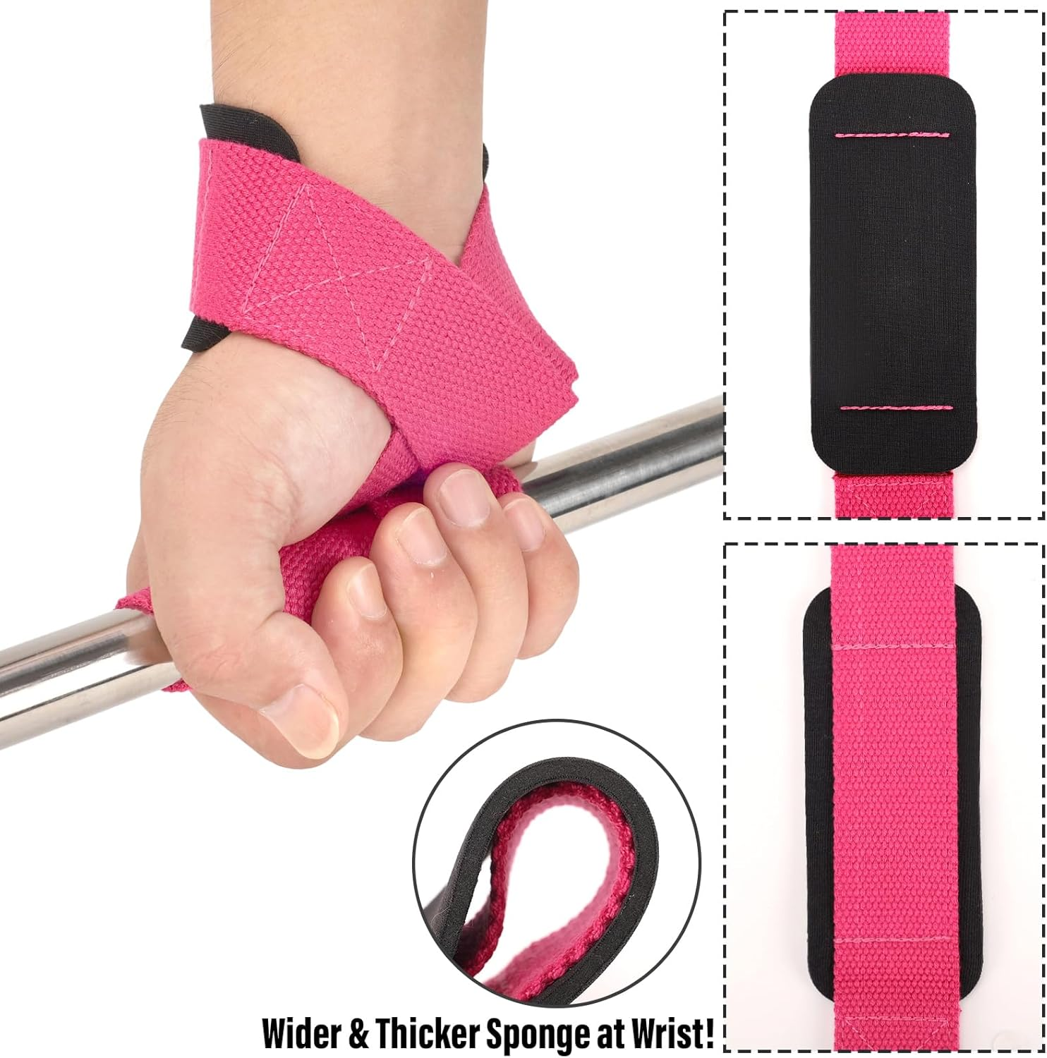 Viiotu Lifting Straps, Gym Straps with Neoprene Cushioned Wrist Pads, Weight Lifting Straps for Men & Women, Deadlift Wrist Straps for Powerlifting, Strength Training - Pink image number 3